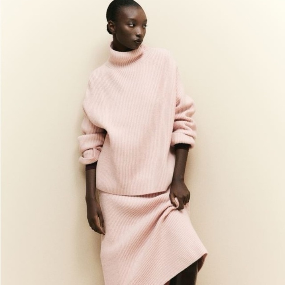 Light Pink Rib-Knit Sweater